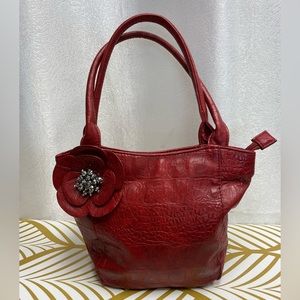 Red leather shoulder strap purse
